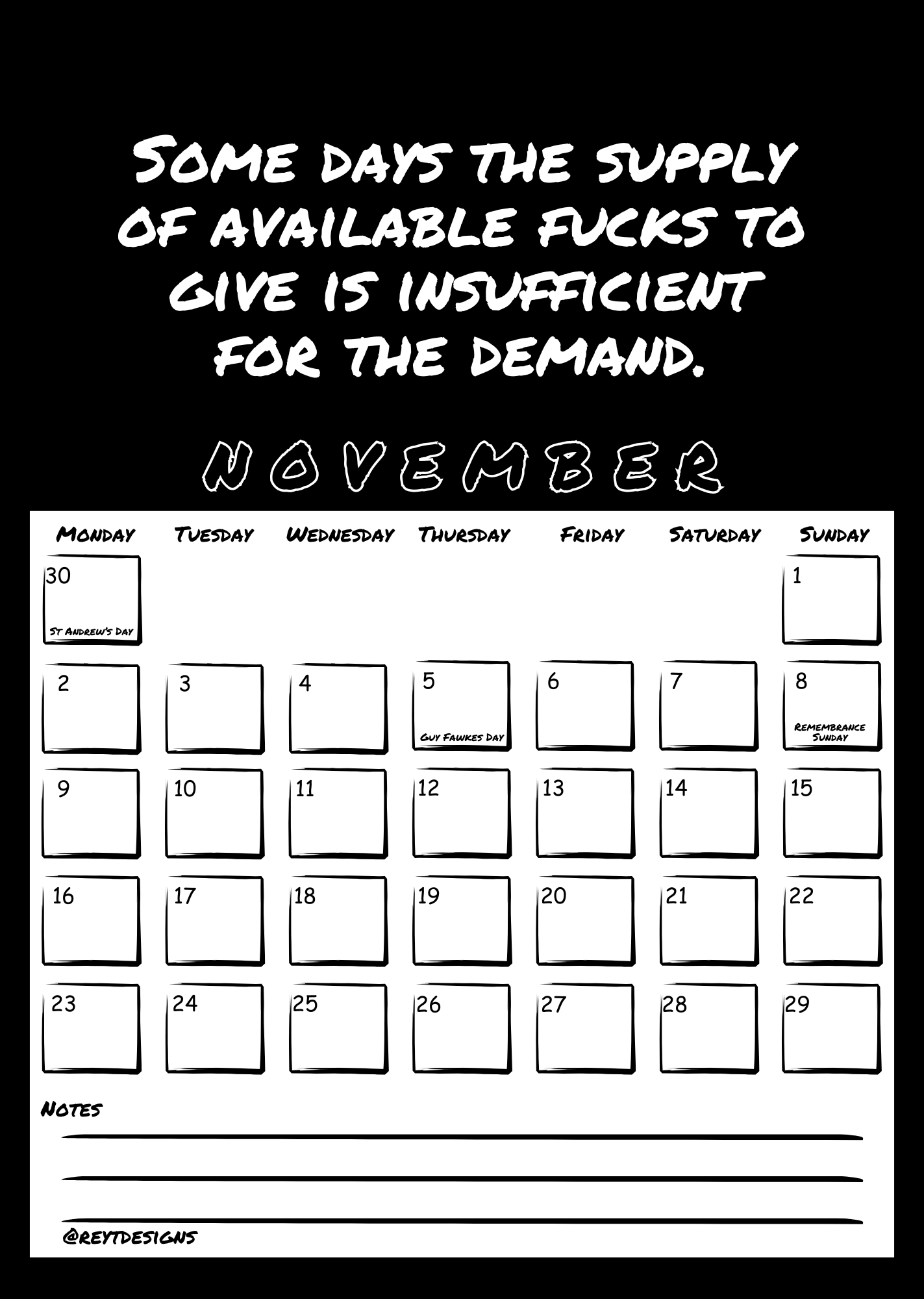 2026 Wall Calendar with Sweary Slogans