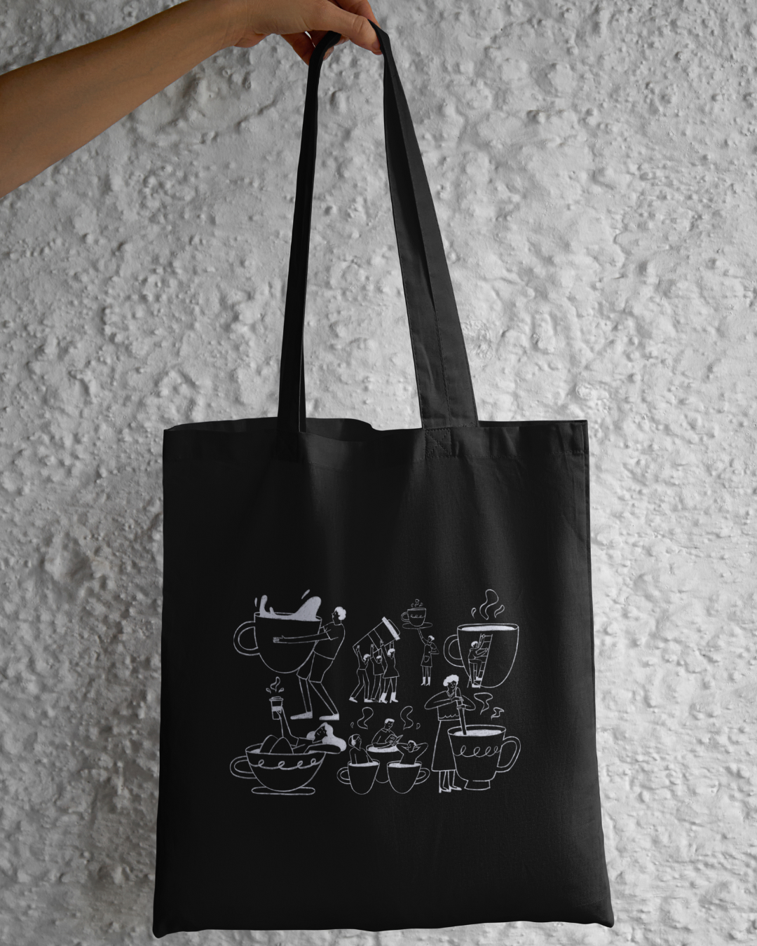 Coffee Doodle - Black Tote Bag