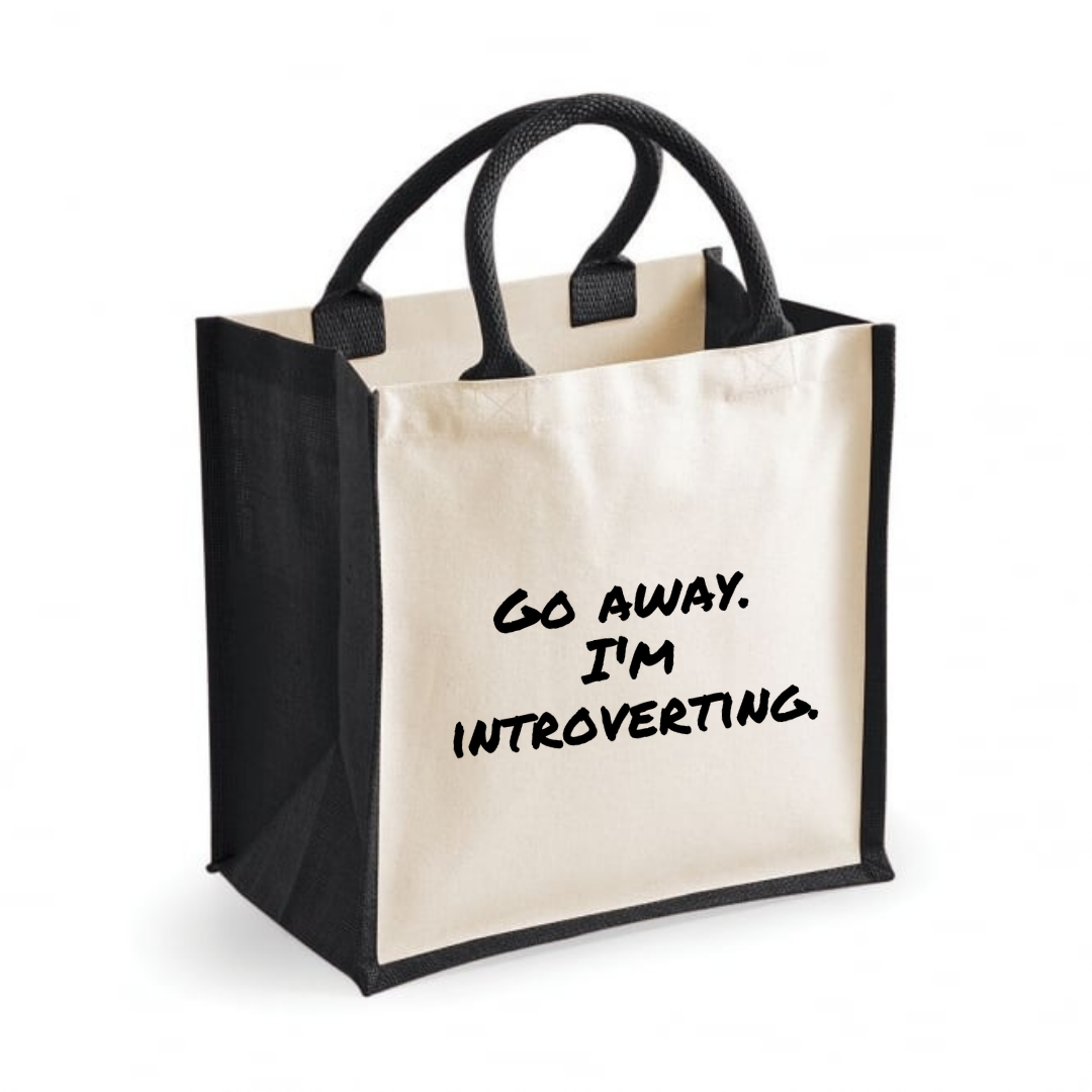 Go away. I'm introverting - Midi Jute Tote Bag