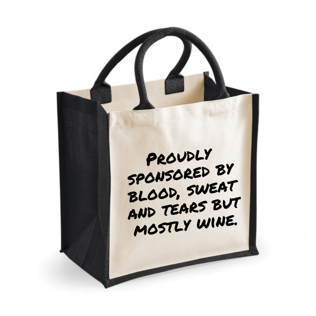 Proudly sponsored by blood, sweat and tears but mostly wine - Midi Shopper Tote Bag