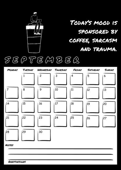 2026 Wall Calendar with Coffee Quotes and Doodles