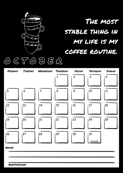2026 Wall Calendar with Coffee Quotes and Doodles