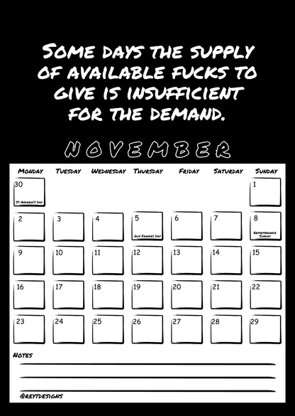 2026 Wall Calendar with Sweary Slogans