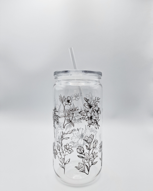 Black Flowers - Plastic Libby Cup