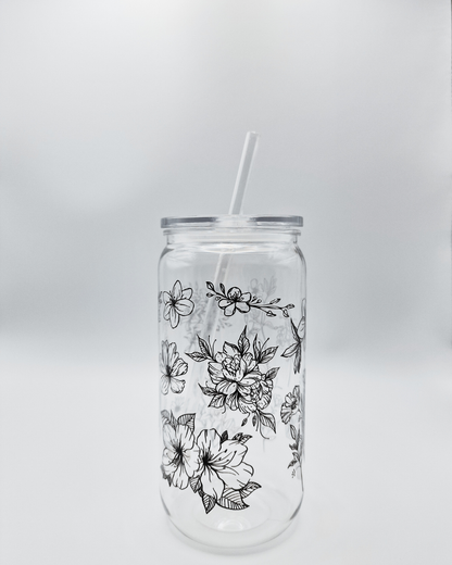 Black Flowers - Plastic Libby Cup