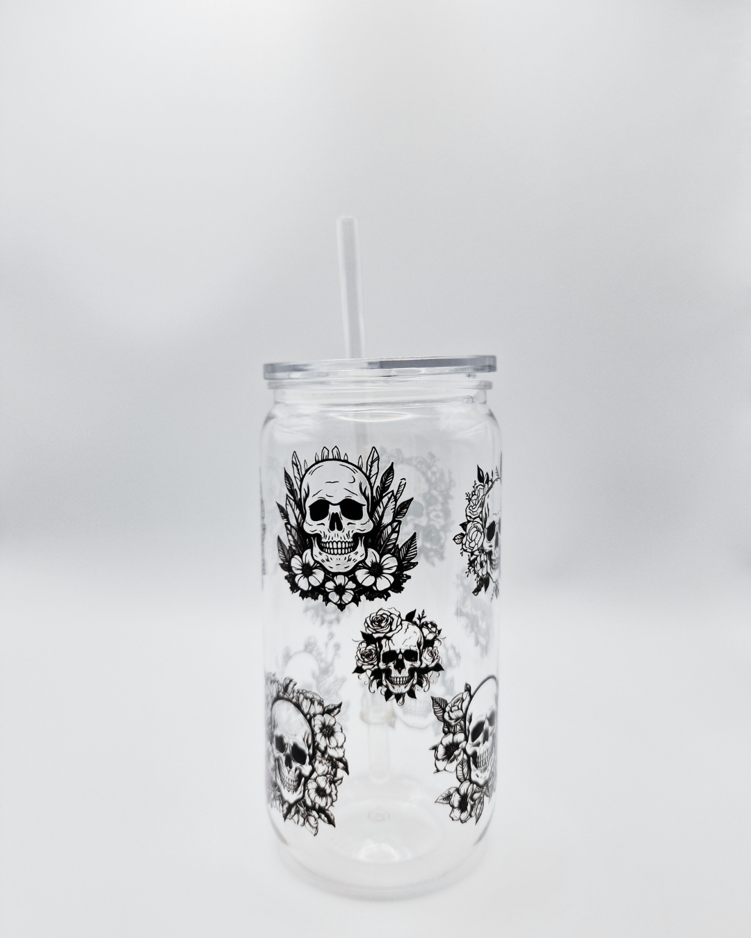 Black Flowery Skulls - Plastic Libby Cup