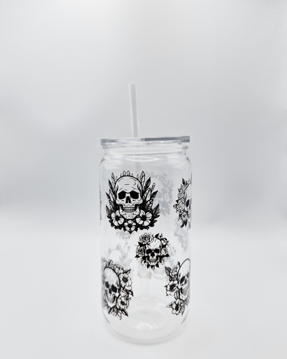 Black Flowery Skulls - Plastic Libby Cup