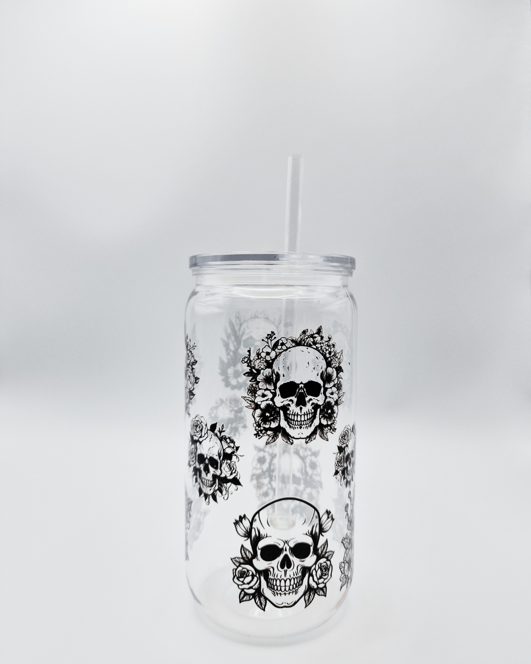 Black Flowery Skulls - Plastic Libby Cup