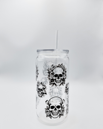 Black Flowery Skulls - Plastic Libby Cup