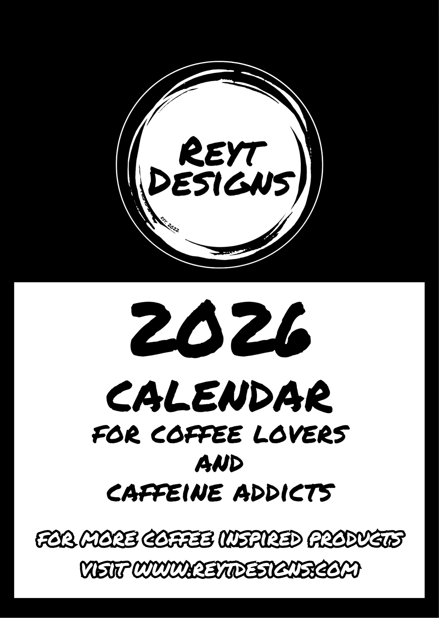 2026 Wall Calendar with Coffee Quotes and Doodles