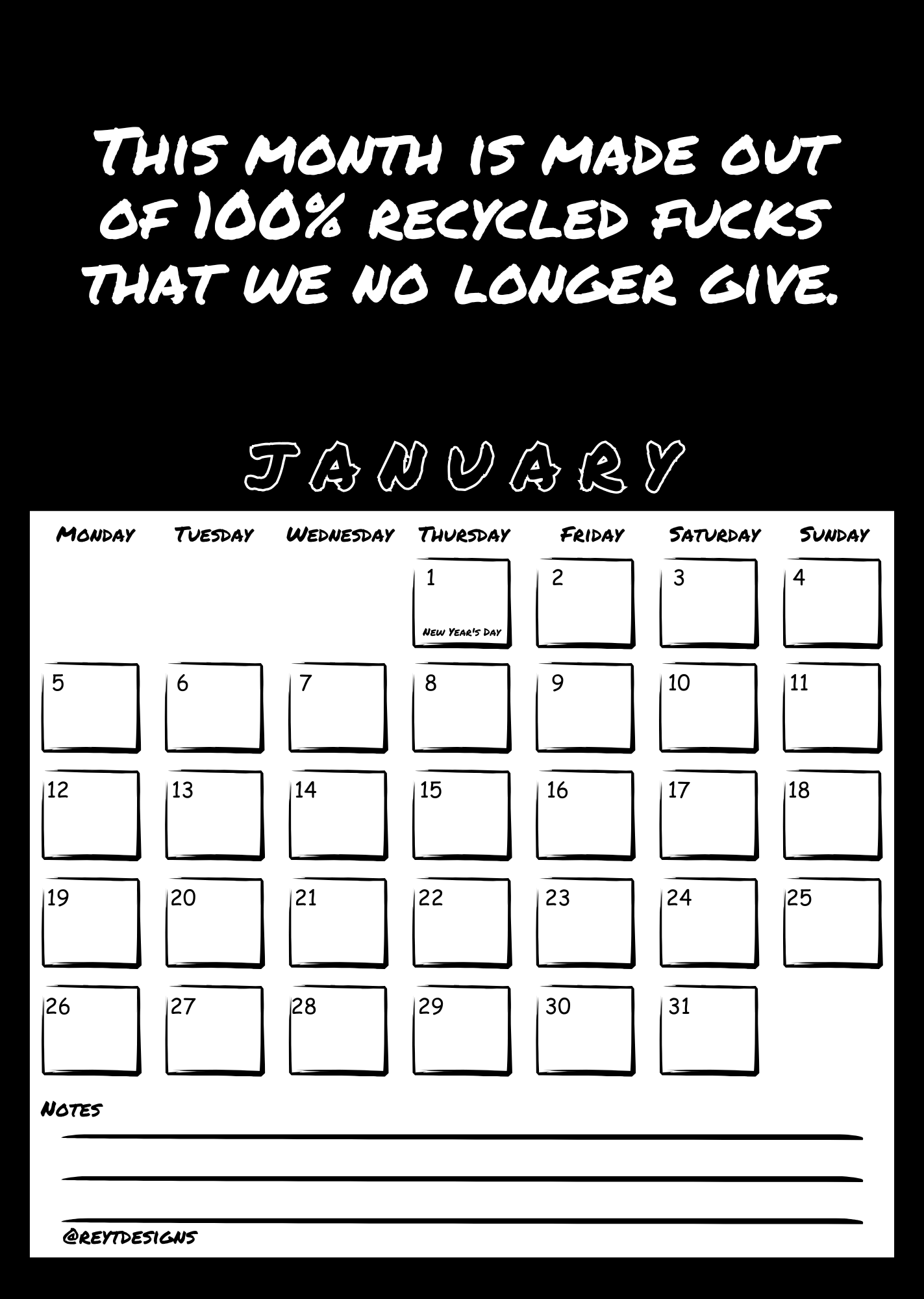 2026 Wall Calendar with Sweary Slogans