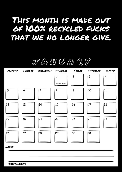 2026 Wall Calendar with Sweary Slogans