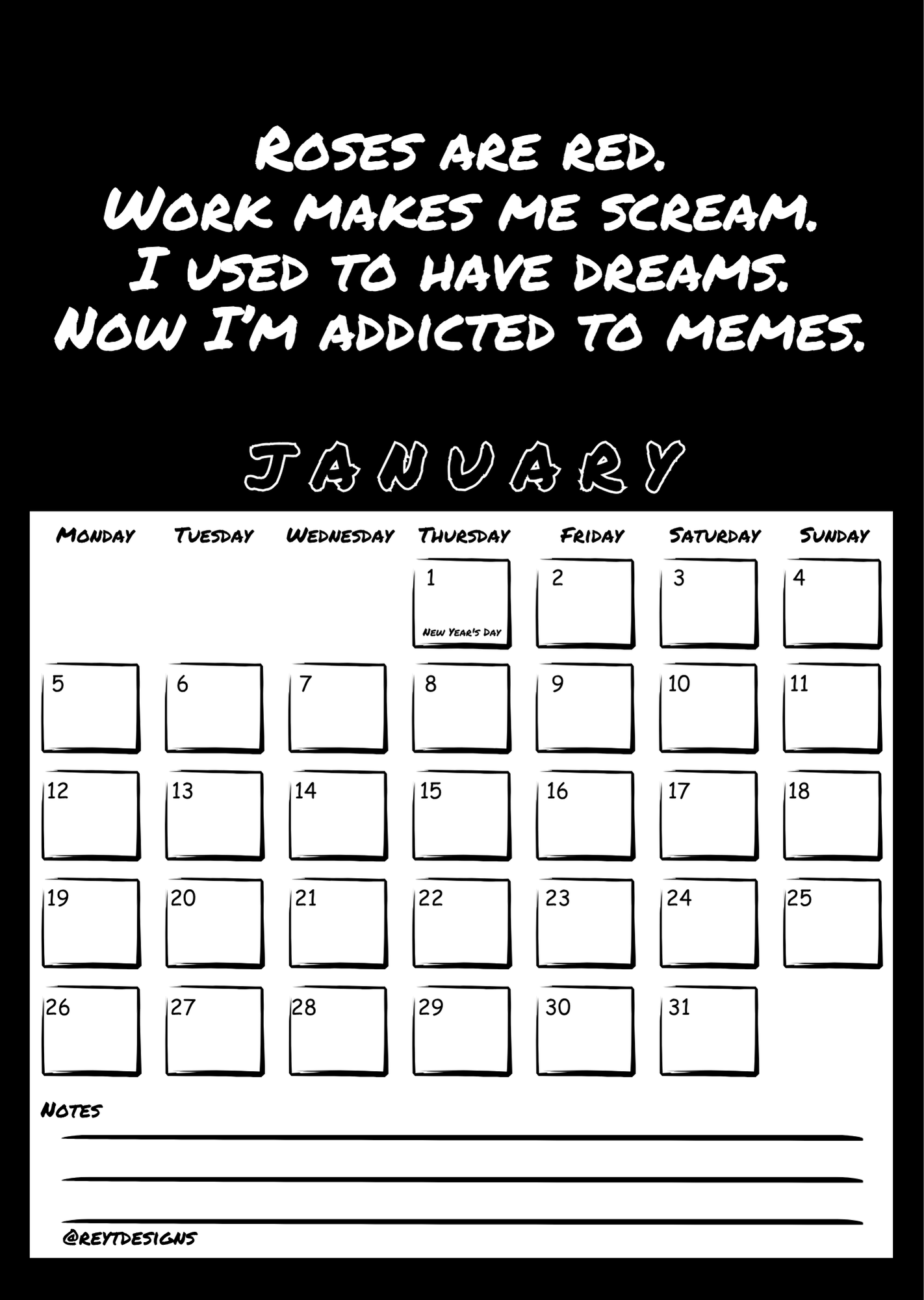 2026 Wall Calendar with Work (In)appropriate Slogans