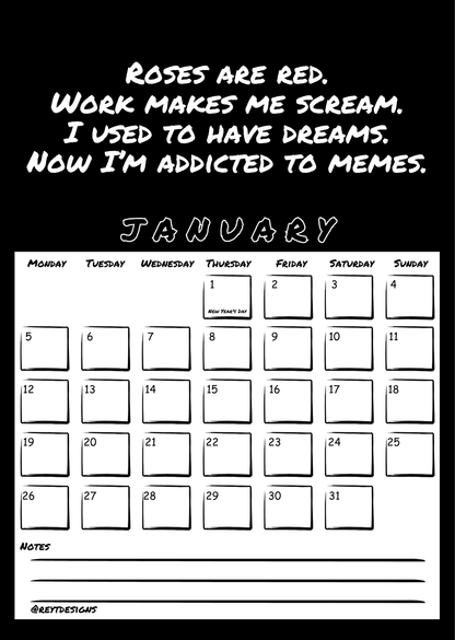 2026 Wall Calendar with Work (In)appropriate Slogans