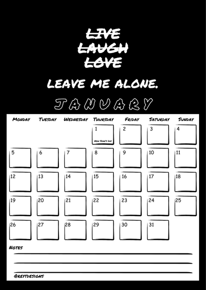 2026 Wall Calendar with Sweary Live Laugh Love Slogans