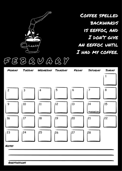 2026 Wall Calendar with Coffee Quotes and Doodles
