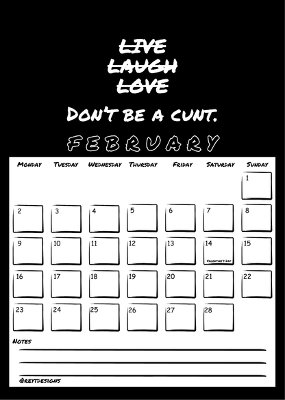 2026 Wall Calendar with Sweary Live Laugh Love Slogans