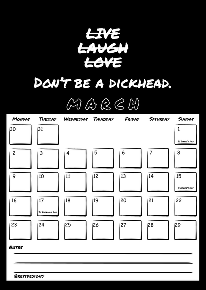 2026 Wall Calendar with Sweary Live Laugh Love Slogans