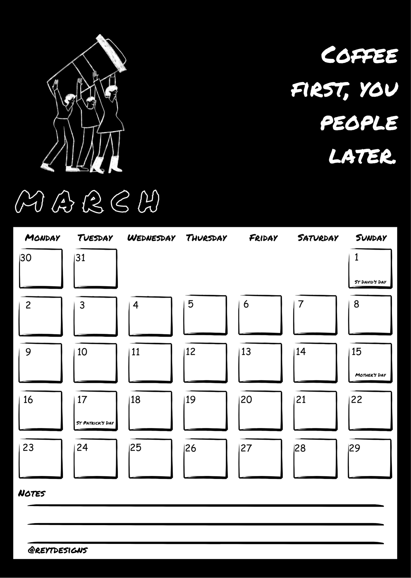 2026 Wall Calendar with Coffee Quotes and Doodles