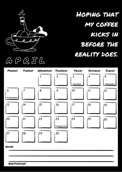 2026 Wall Calendar with Coffee Quotes and Doodles