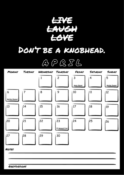 2026 Wall Calendar with Sweary Live Laugh Love Slogans