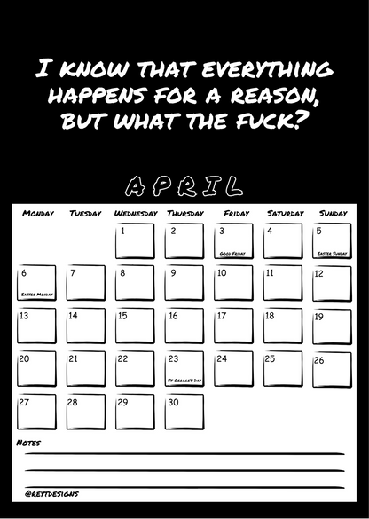 2026 Wall Calendar with Sweary Slogans