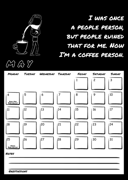 2026 Wall Calendar with Coffee Quotes and Doodles