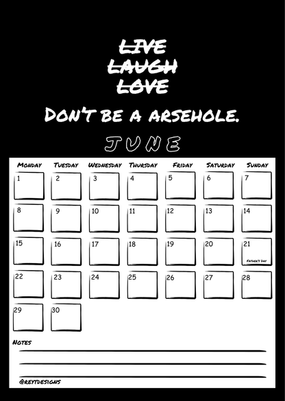 2026 Wall Calendar with Sweary Live Laugh Love Slogans