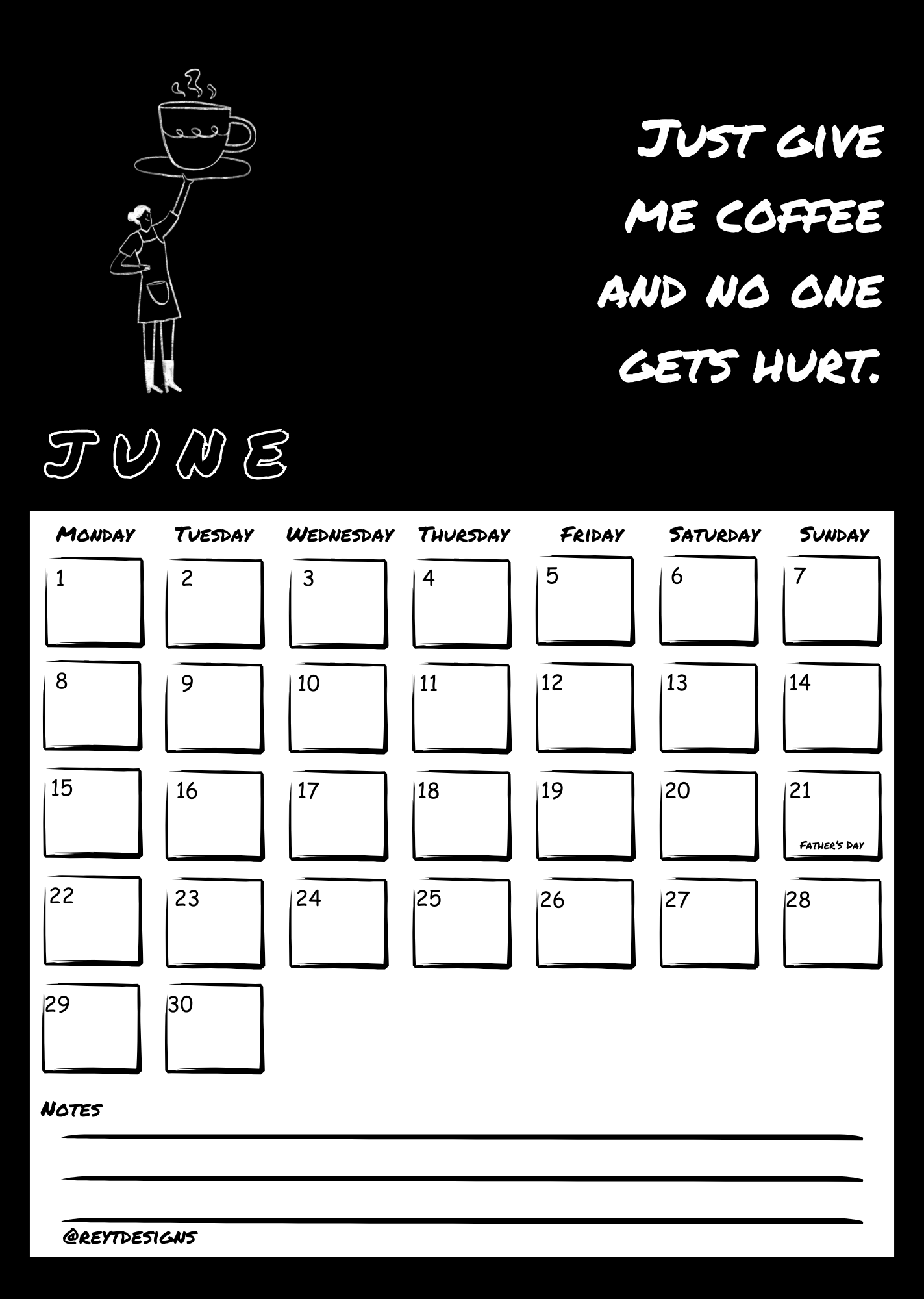 2026 Wall Calendar with Coffee Quotes and Doodles