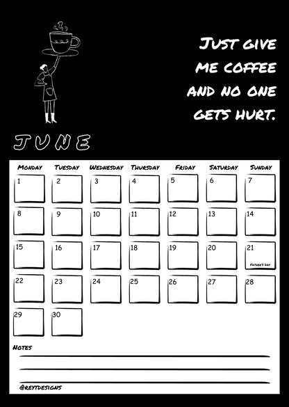 2026 Wall Calendar with Coffee Quotes and Doodles