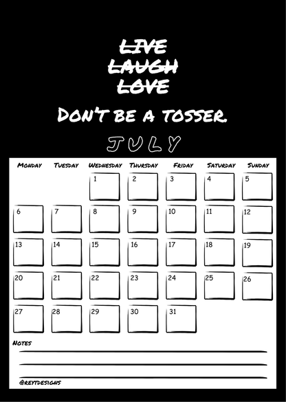 2026 Wall Calendar with Sweary Live Laugh Love Slogans