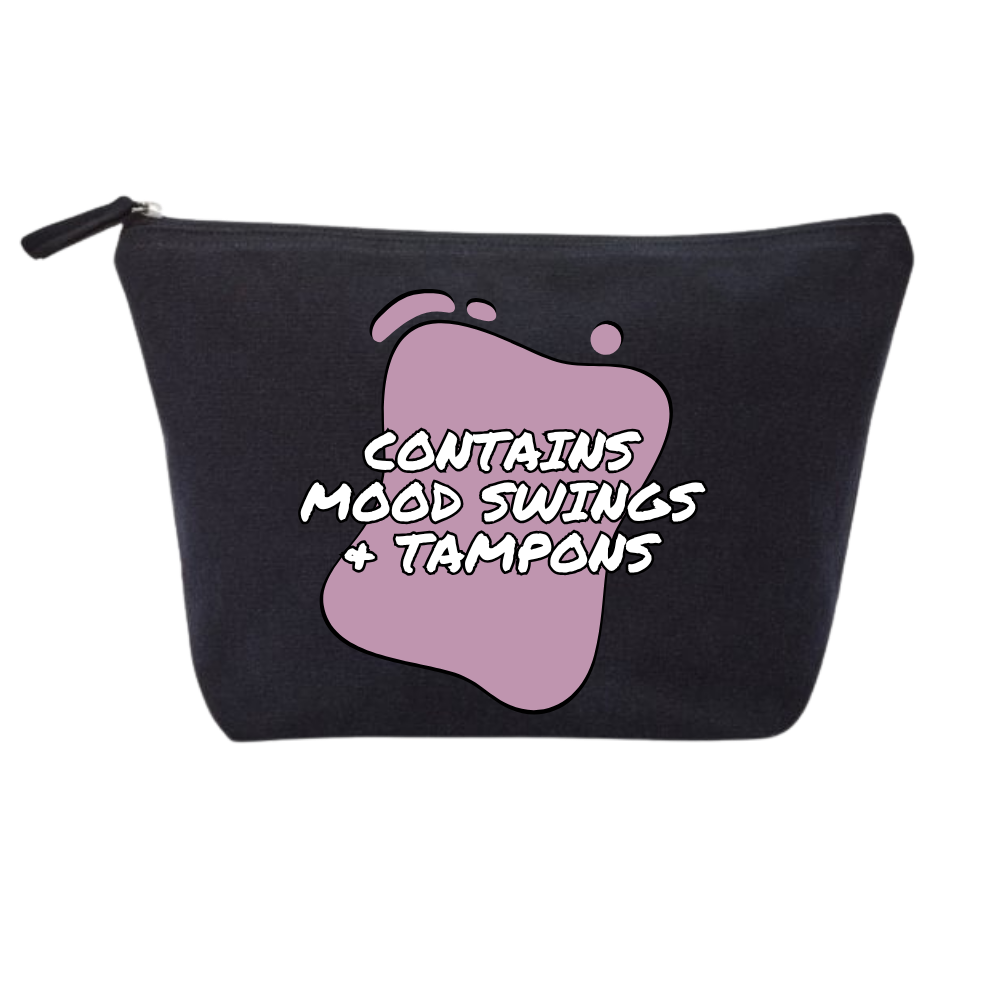 Contains Mood Swings & Tampons – 100% Recycled Cotton Accessory Bag