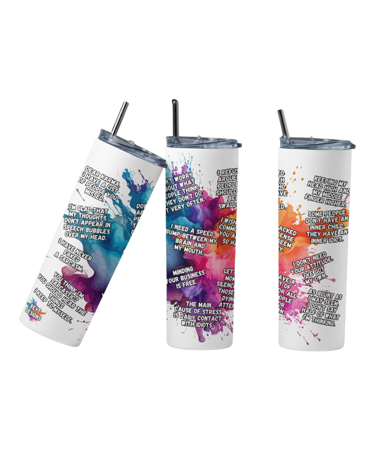 Stainless steel tumbler with “Best 15 Funny Slogans” printed