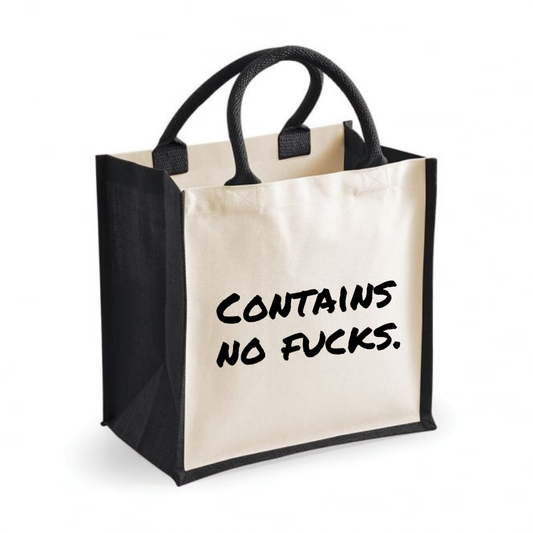 Contains no fucks - Midi Jute Tote Bag