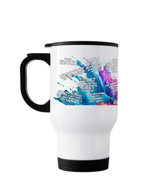 Funny travel mug featuring best 15 sweary slogans design