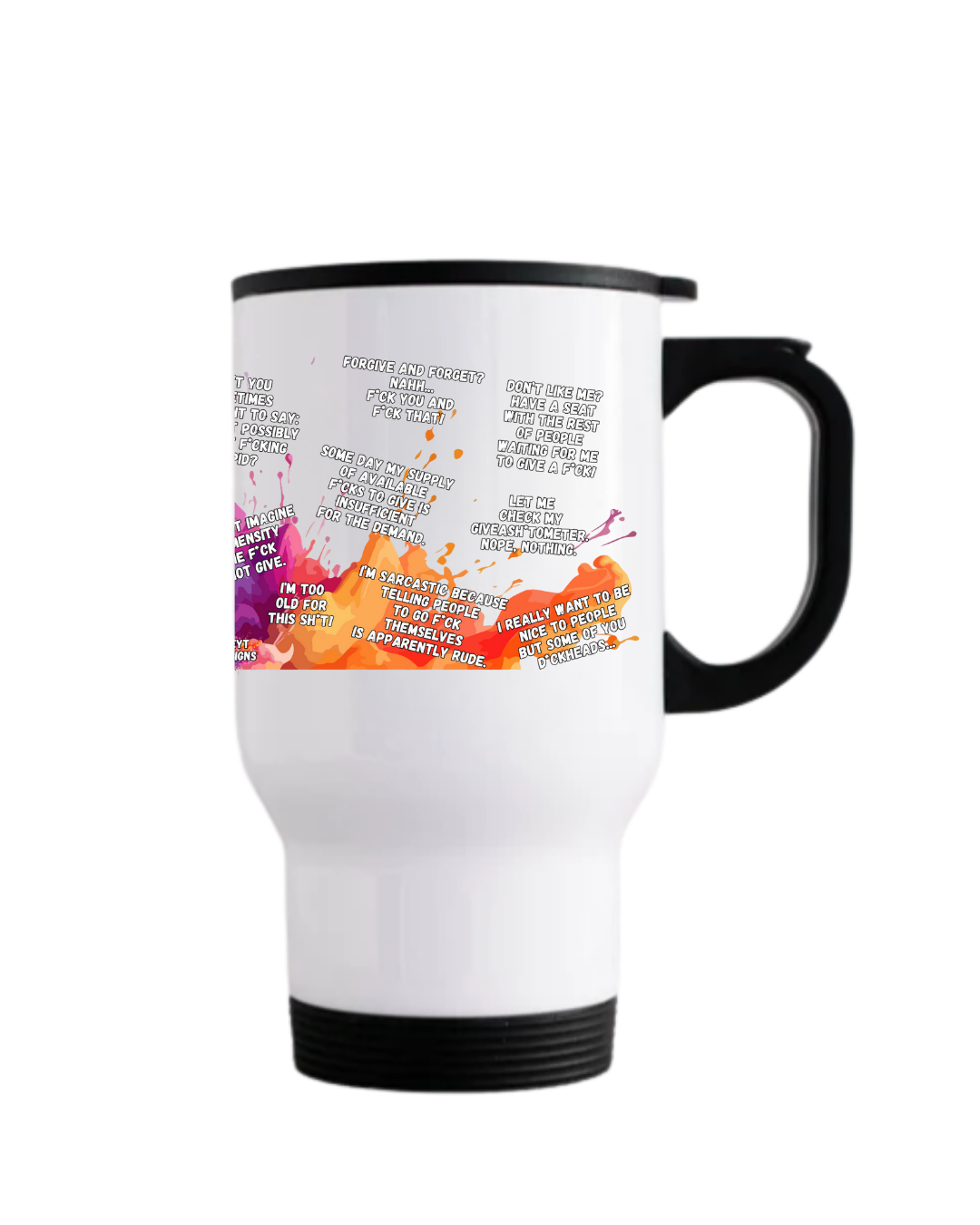 Funny travel mug featuring best 15 sweary slogans design