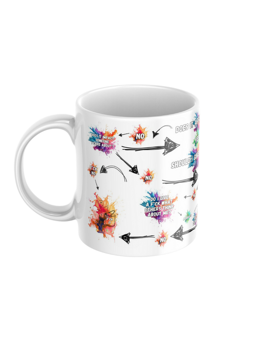 Give a f*ck flow chart funny ceramic mug
11oz glossy ceramic mug with sweary humour printed on both sides
Sarcastic coffee mug for tea and coffee lovers