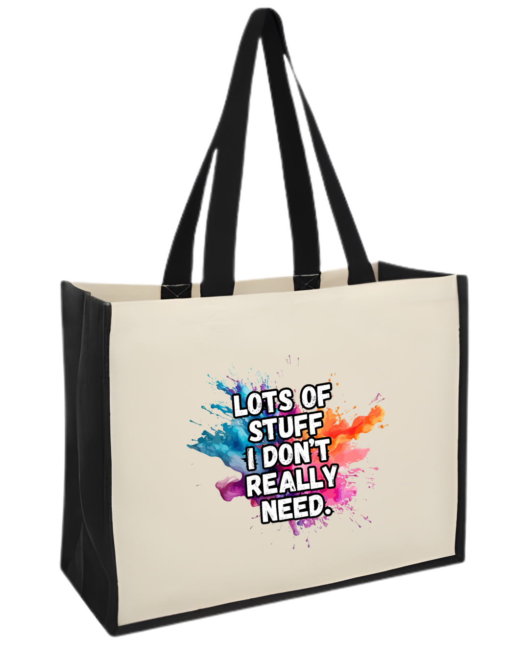Maxi jute shopper bag with the quote Lots of stuff I don’t really need