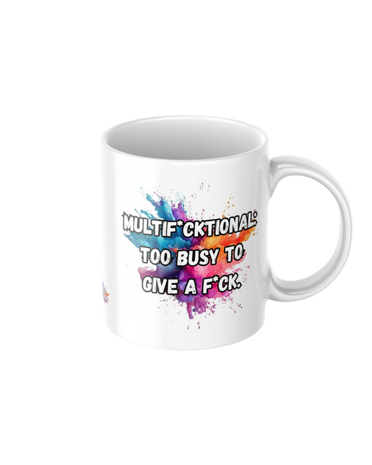 Multifcktional too busy to give a fck funny ceramic mug
11oz glossy ceramic mug with sweary humour printed on both sides
Funny coffee mug for tea and coffee lovers