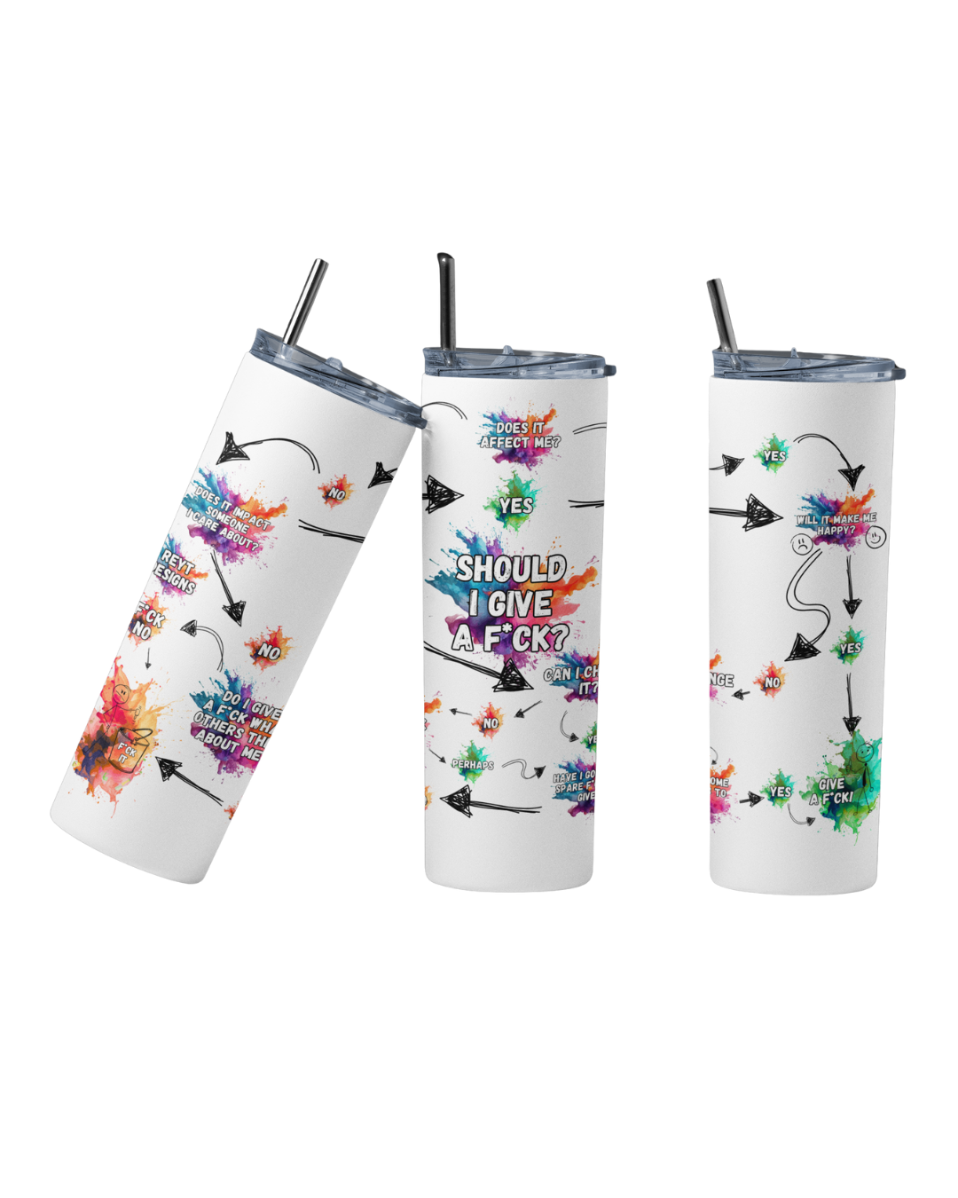 Stainless steel tumbler with the quote “Should I Give a F_ck Funny Flow Chart”