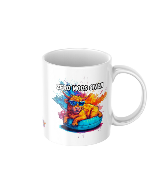 Zero moos given funny ceramic Highland cow mug
11oz glossy ceramic mug with Highland cow and humour printed on both sides
Funny coffee mug for tea, coffee, and animal lovers